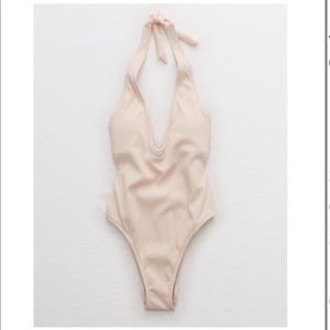 NWOT Aerie | Ribbed Halter Plunge One Piece Swimsuit, XXL